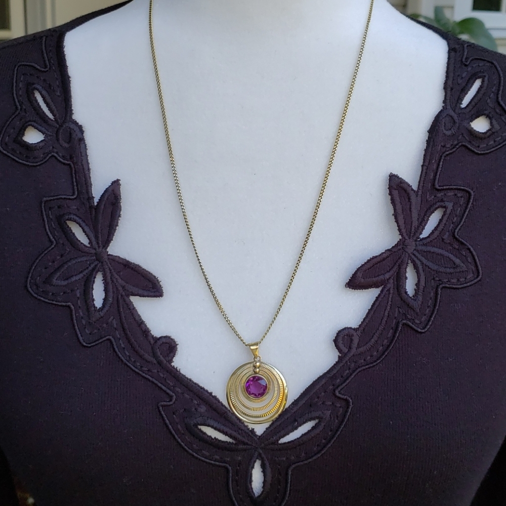 💥HP💥 VTG 14k solid Gold chain/w goldplate Amethyst Pendant - Picture 5 of 11